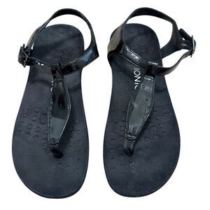 Vionic Terra Patent Sandals 8 Black Orthotic Comfort Clean Girl Summer